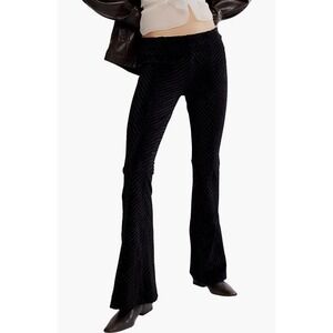 New Free People Ribbed Velvet Flare Pants Women's Small Black Pull On High Rise